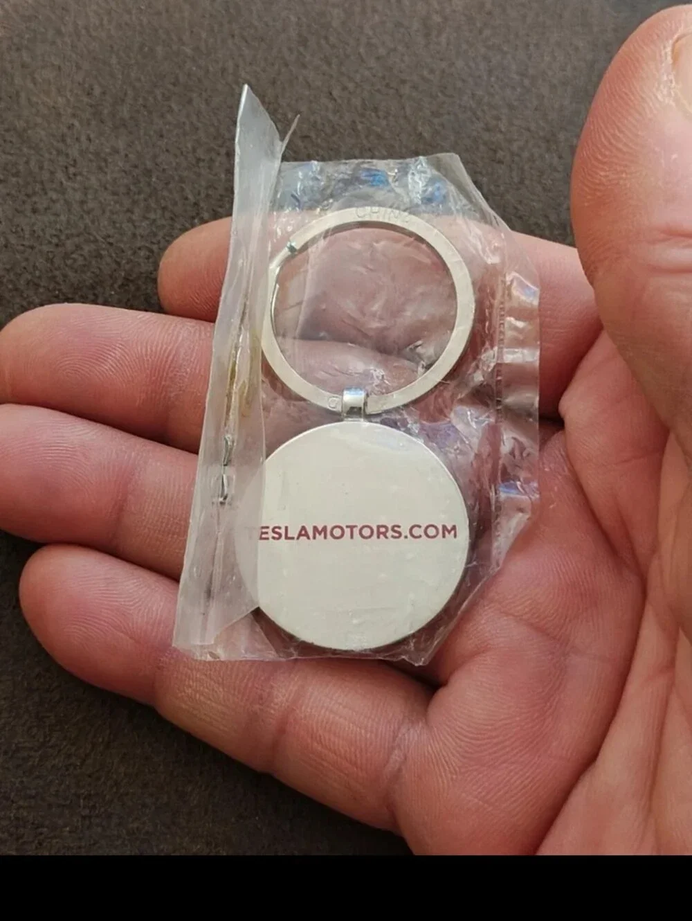 Tesla Logo Chrome & Black Background Keychain.